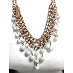 Rose Gold-Tone Layered Chain Necklace White Bead Accents neutral Womens Jewelry